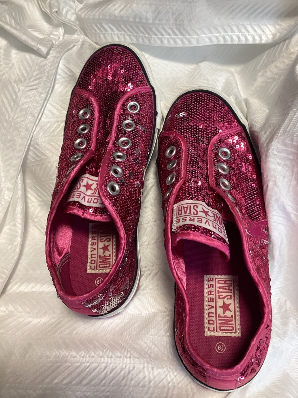 CONVERSE One Star Fuchsia Metallic Sequin Slip Sneaker Sz 6.5 - Picture 4 of 8